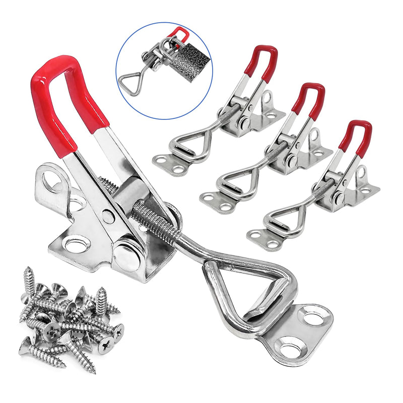 Toggle Latch Clamp 4001 with lockhole, CUKAYO 304 Stainless Steel Adjustable Toggle Latch, Smoker Quick Release Pull Latch, 300Lbs Holding Capacity, 4Pack, with 16pcs Screw