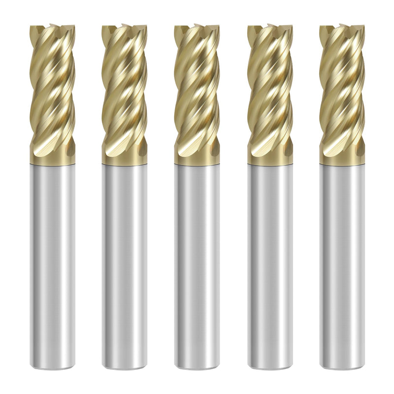 3/16" Carbide Square End Mill with ZrN Coating 4 Flute Unequal Helix Design Mill Bits Sets for Roughing and Finishing (5PCS) 3/16 in 5