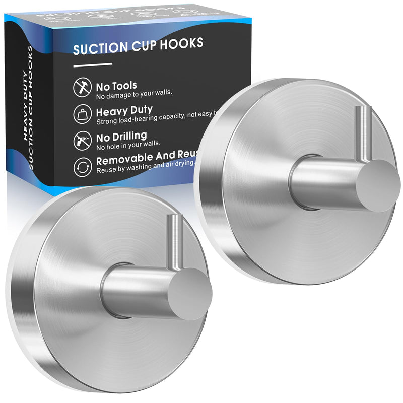 Suction Cup Hooks for Shower,Shower Hooks for Inside Shower,Suction Cup Hooks for Wreaths on Glass,Windows,Tile,Mirrors,Metals,Towel Hooks for Bathrooms for Hanging Towels,Robe,Loofah-Silver(2 Pack) 2pcs Silver
