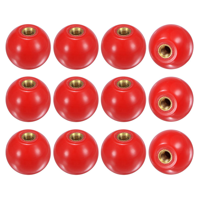 12-Pack Threaded Ball Knobs, M6 Female Thread 25mm Dia. Thermoset Ball Knob for Lathe/Machine/Lawn Mowers, Round Phenolic Brass Insert Lever Handle [Red] M6x25mm Red