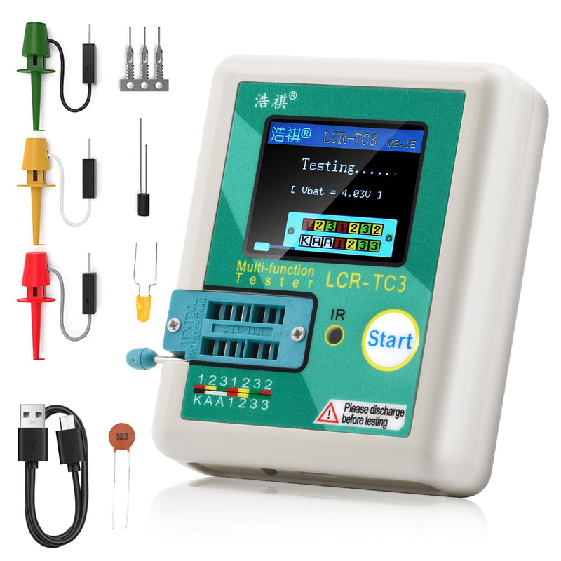 Aideepen High Precision Transistor Tester TC3 TCR-TC3 Multifunctional Graphic 160 * 128 TFT LCD Display Diode Triode Capacitance LCR ESR Meter Battery Tester white LCR-TC3