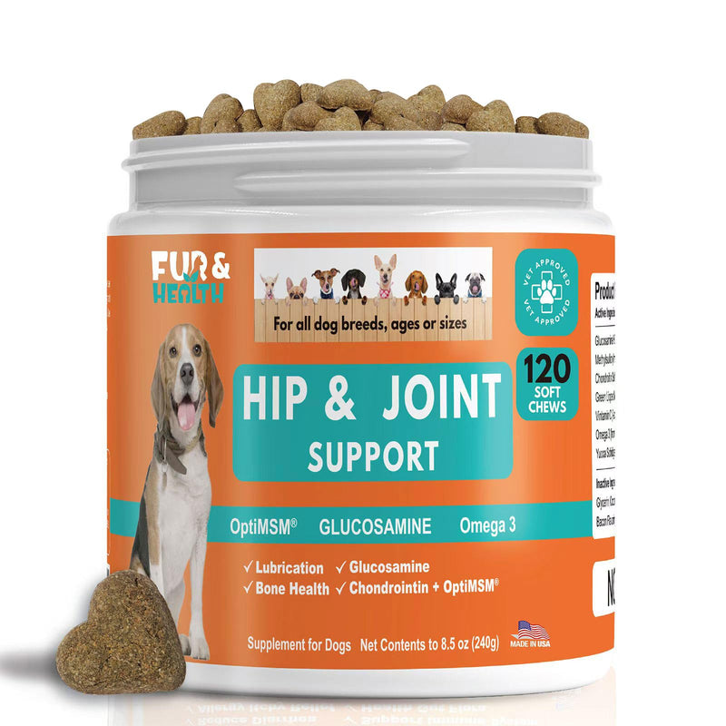 Fur & Health Advanced Glucosamine Chondroitin for Dogs - Hip Joint Pain Relief Soft Chew - Old Dog Joint Supplement Large & Small Breed - Hip Joint Chews Mobility Support - PawsPlanet Australia