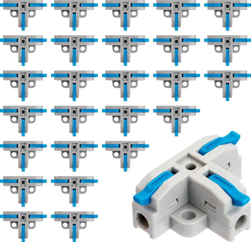 50PCS Lever Wire Connectors, T Shape Out Quick Wire Connectors, Electrical Lever Nuts Wire Connectors Push-in Conductor Terminal Block AWG 28-12 50PCS T Shape, blue