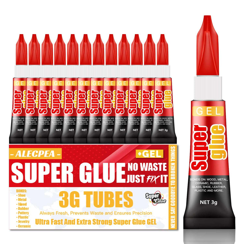 3 Gram (Pack of 12) Single use Super Glue Gel, Super Fast, Thick & Strong Adhesive Superglue, Cyanoacrylate Glue for Hard Plastics, DIY Craft, Ceramics, Frame, Leather, Metal Etc Pack of 12