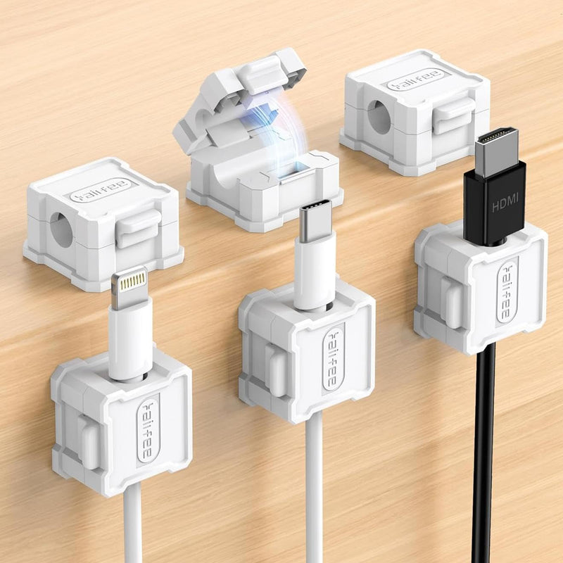 6 Pack Magnetic Cable Clips [Cable Smooth Adjustable] Cord Holder,Under Desk Cable Management,Kailfee Adhesive Wire Holder Keeper Organizer for Home | Office | Car | Desk | Nightstand | Strong Magnet 6 pc white