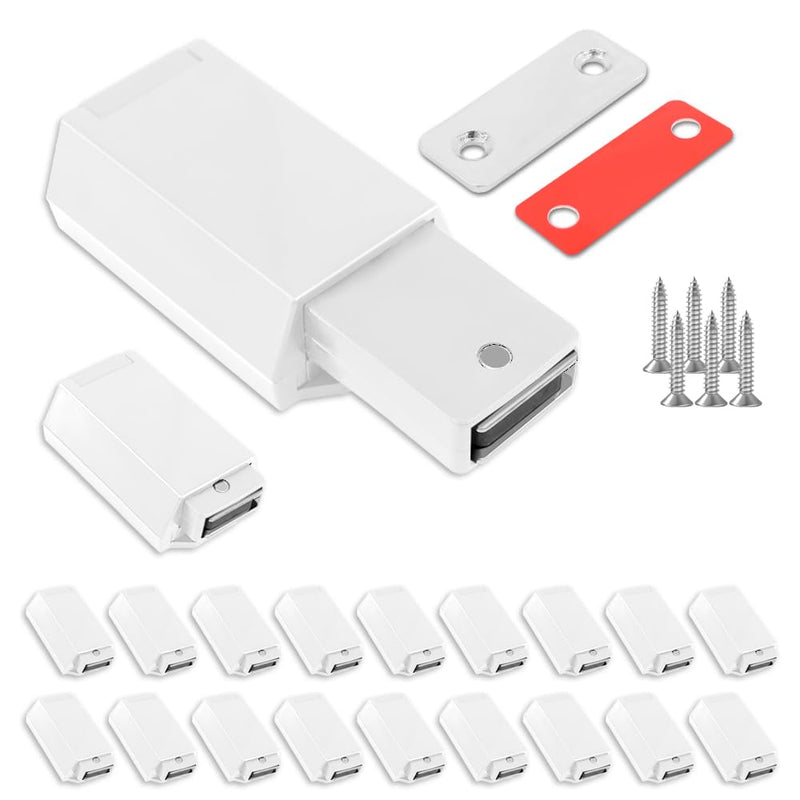 Heavy Duty Push to Open Door Latch,20 Pack White Magnetic Push Latches, Hidden Push Touch Latch Hardware for Push to Open Cabinet,Magnetic Door Catch for Cabinet Drawer Wardrobe Kitchen Door 20