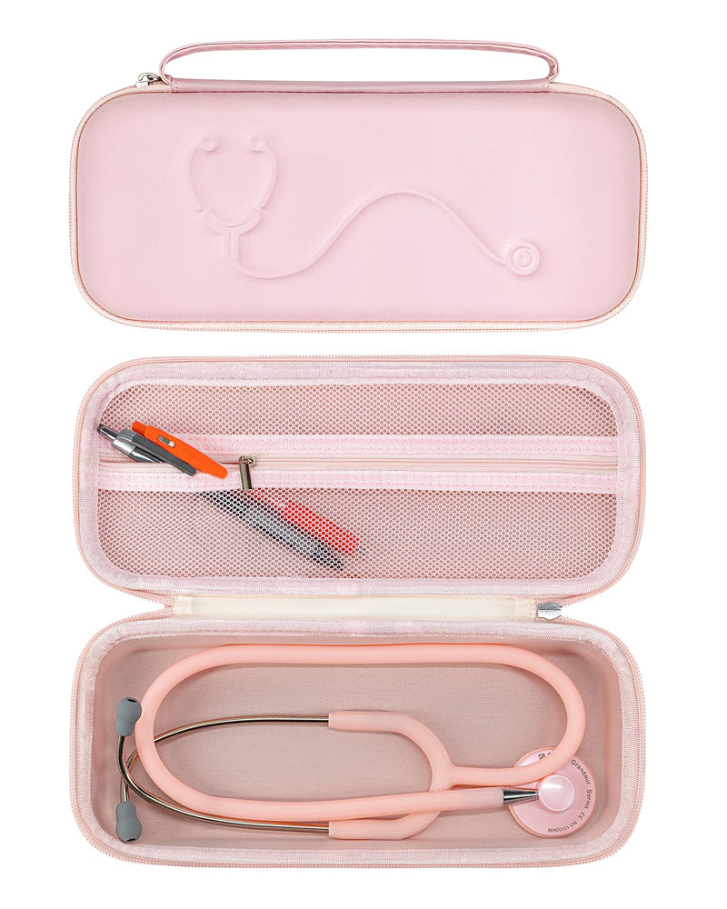 Hard Stethoscope Case for 3M Littmann Classic III, Lightweight II S.E, MDF Acoustica Stethoscope, Stethoscopes Carrying Case with Mesh Bag for Nurse Accessories Gauze Penlights Cotton Swabs (Pink) PINK