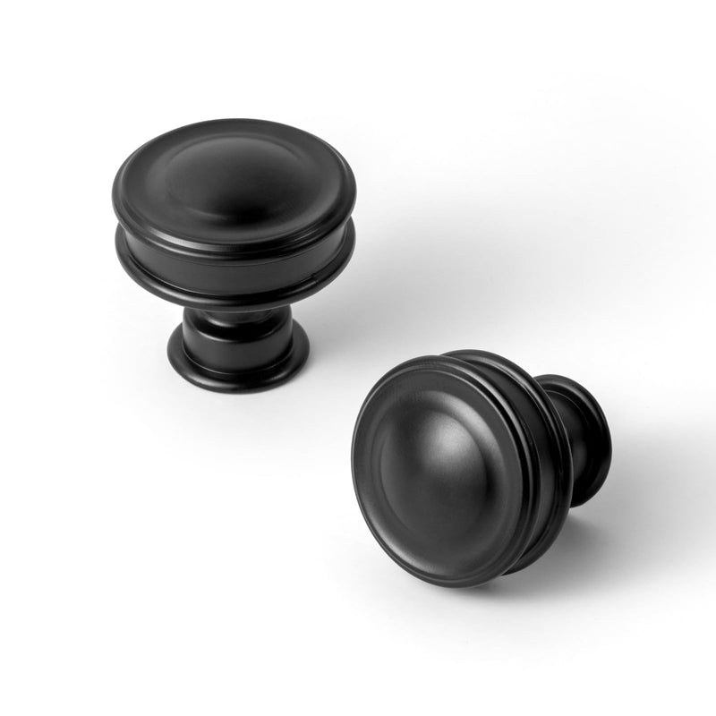 Goo-Ki 6 Pack Matte Black Round Cabinet Knobs – Smooth Domed Top with Subtle Flared Base Handles for Elegant Kitchen