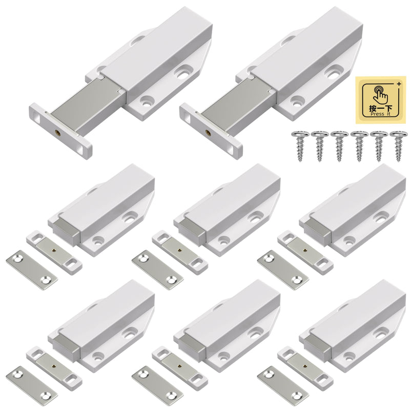 Jiayi Push Open Door Latch Push Catch Magentic Push Open Cabinet Latches Hardware for Kitchen Drawer Closer Touch Release Open for RV Door Damper, Large Push to Open Wardrobe Closure (White, 8 Pack) White