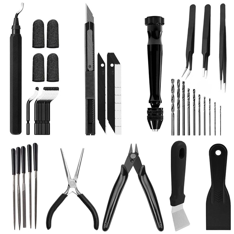 3D Printer Tools Kit Essential, 3D Printing Tools Kit, 3D Printer Accessories, Deburring Tool, Wire Cutter, Drill, Scraper for Remove, Smoothing, Finishing, Deburring, Craving, Drilling Tool Kit