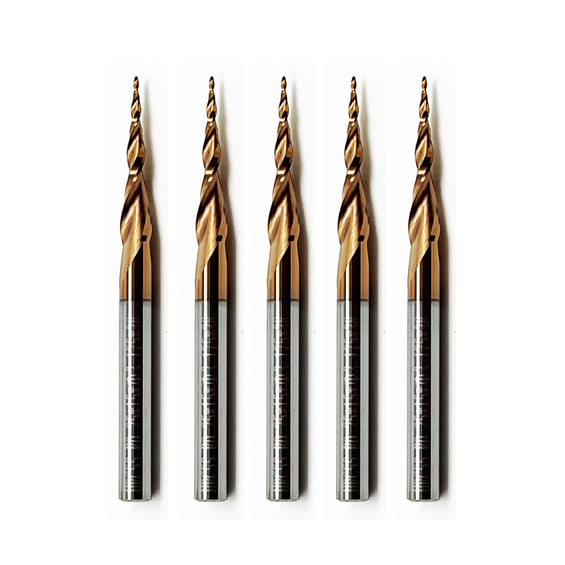 5Pcs Tapered Ball Nose End Mill Set - 1/8" Shank, 0.25mm Radius (0.5mm Tip Diameter), 5.09° Per Side Angle - Premium CNC Router Bits for Precision 3D Woodworking and Detail Carving, R=0.25mm