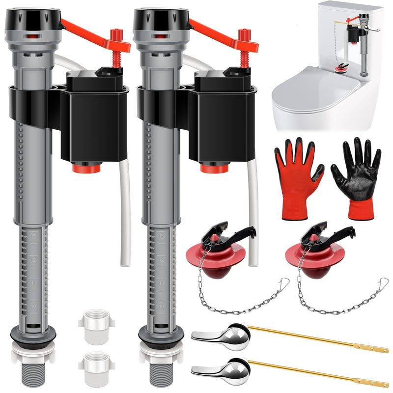 Fayoo Universal Toilet Tank Replacement Repair Kit Include Toilet Fill Valve, 2 Inch Rubber Toilet Flapper, Front Mount Toilet Flush Brass Handle, 1 Pair of Work Gloves, 2 Adapter Pipe Fittings