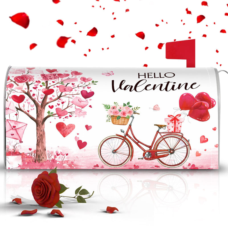 Tiamon Valentines Magnetic Mailbox Cover Valentine's Day Heart Post Box Cover Wraps Valentines Mailbox Covers Standard Size 18 x 21 Inch for Outdoor Yard Home Garden Decorations(Love Tree and Bike) Love Tree and Bike
