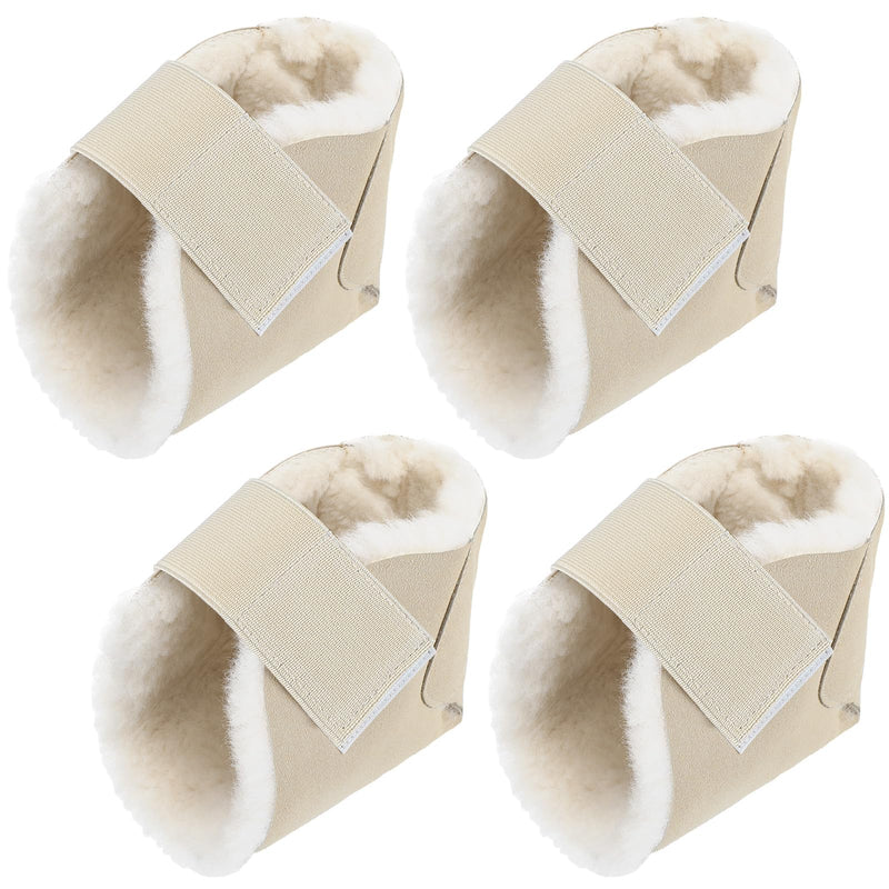 4 Pcs Heel Protector Boot Sheepskin Heel Protectors Soft Foot Cushions Pads with Securing Strap for Protect Feet Ankle Pressure Bed Sores(Beige) Beige