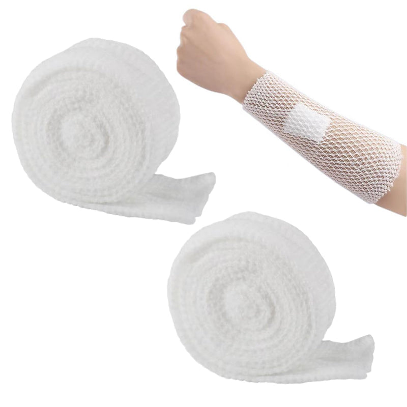 2 Roll Tubular Bandage, Stretch Dressing Retainer Tubular Webbing, Tubular Gauze Stockinette Tubing for Legs, Stretch Netting for Wound Care Without The Use of Adhesive Tape (2 Sizes) White