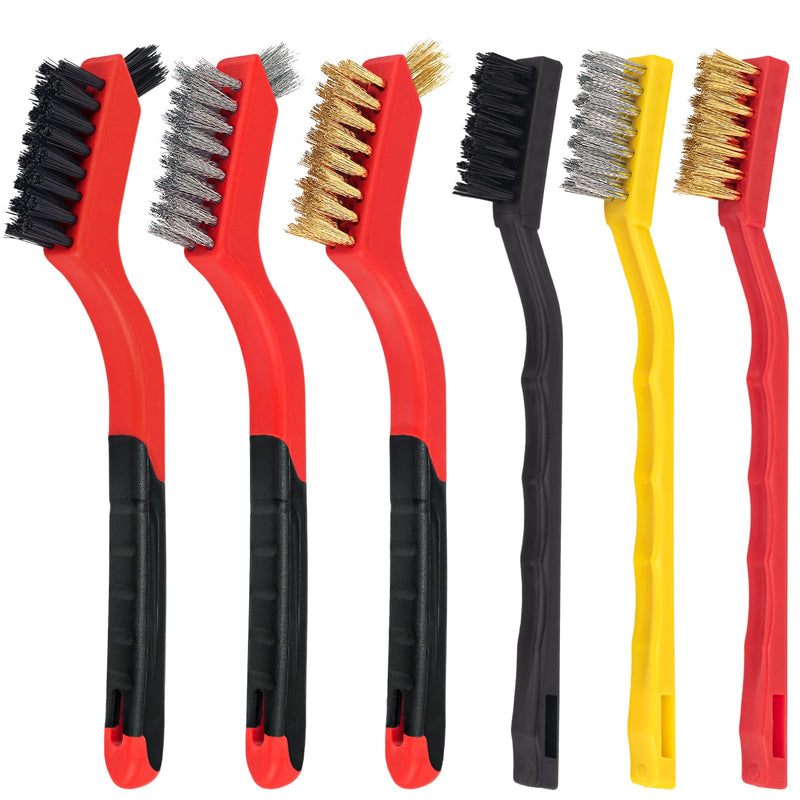 Wire Brush Set 6Pcs, Stainless Steel/Brass/Nylon/Bristle Brushes for Cleaning Rust, Scrub Removal Paint and Grout - 7 Inches