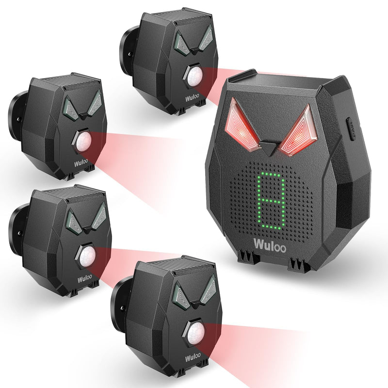 Solar Wireless Driveway Alarm, Outdoor Motion Sensor Detector Alarms Driveway Alert System 2000ft Long Range with Rechargeable Battery, Outside Weatherproof/Expandable (1 Receiver and 4 sensors) 4 sensors and 1 receiver
