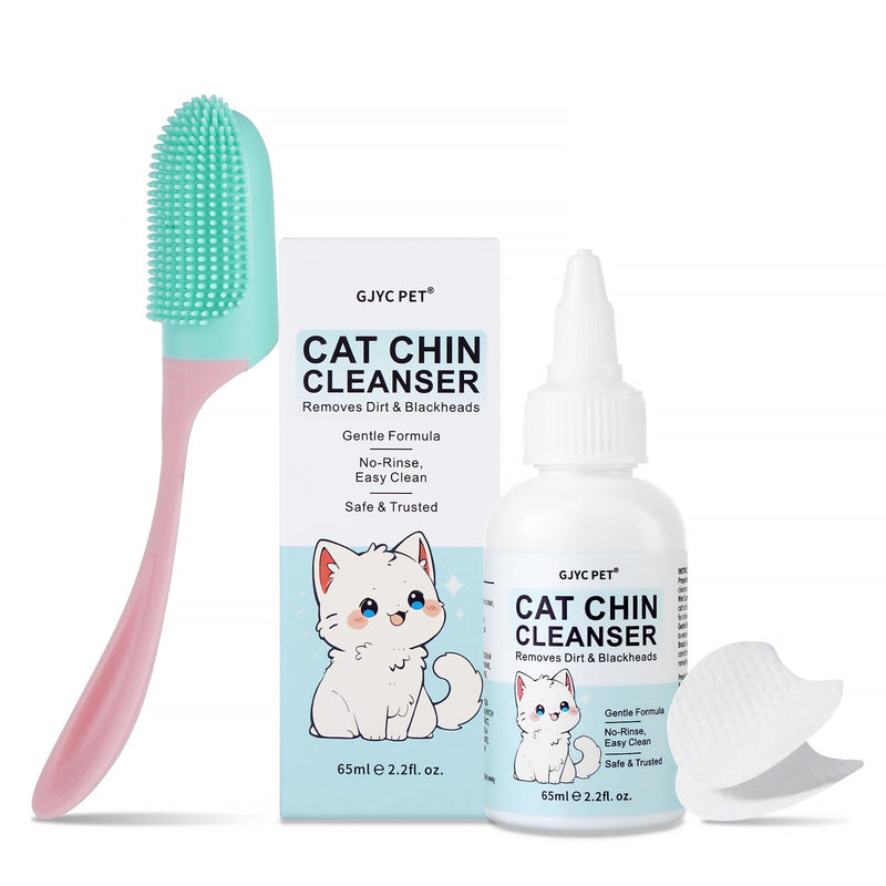 Cat Chin Cleanser Set | Feline Facial Solution for Acne & Blackheads with Brush and Pads - Purifies, Calms & Maintains Healthy Skin, 2.2 fl oz - PawsPlanet Australia