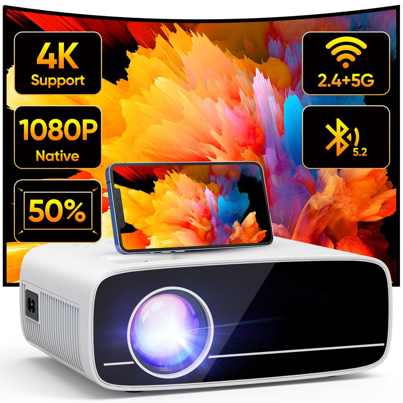 TMY Projector with WiFi and Bluetooth, Native 1080P Mini Projector, Portable Projector wirh 50% Zoom, Compatible with TV Stick/Phone/PC/DVD/HDMI/USB/TF, Movie Projector for Home Bedroom manual focus