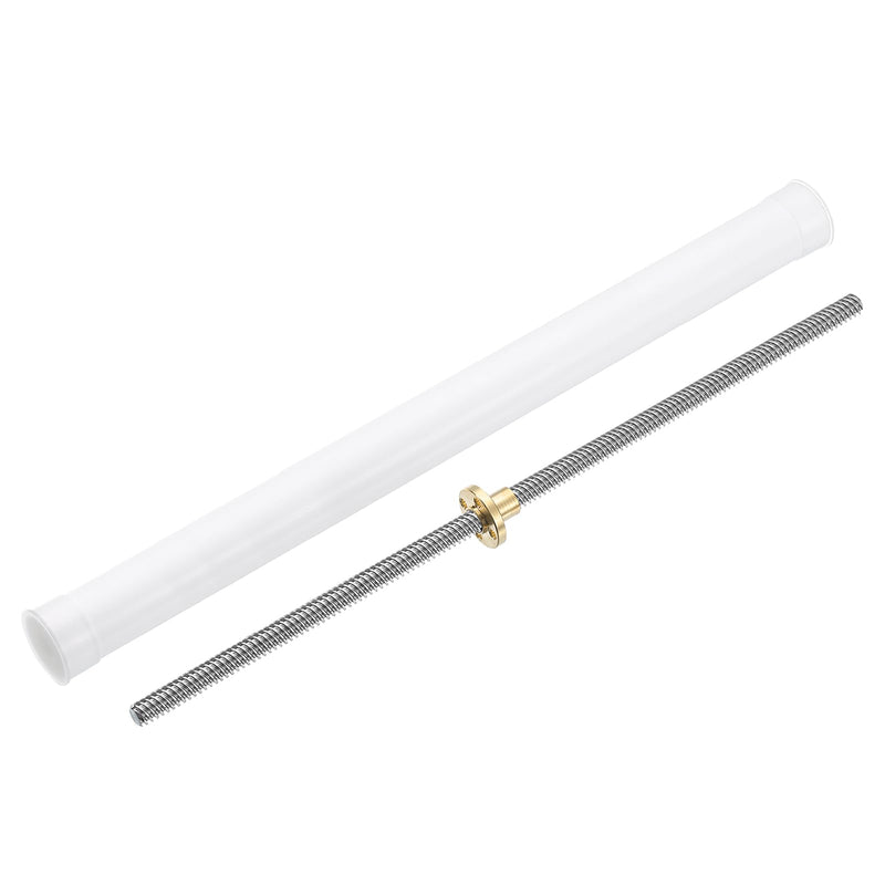 uxcell 1Pcs 350mm Tr8x8 Lead Screw with Brass Nut (Acme Thread, 2mm Pitch, 4 Starts, 8mm Lead), Stainless Steel 304 Screw Bar Printer Upgrade Parts with Plastic Packaging Tube, Silver