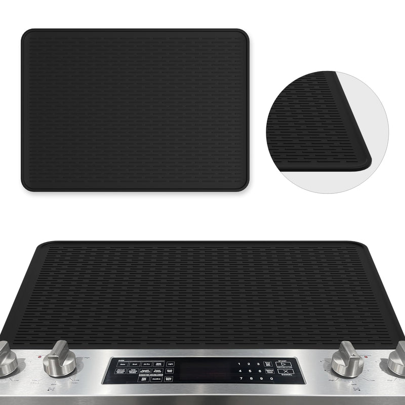 Stove Top Covers for Electric Stove (28'' x 20''),Glass Stove Top Cover, Heat Resistant Mat up to 450°F, Flat Electric Stove Top Cover, Dish Drying Mat (Ridged Black) Ridged Black