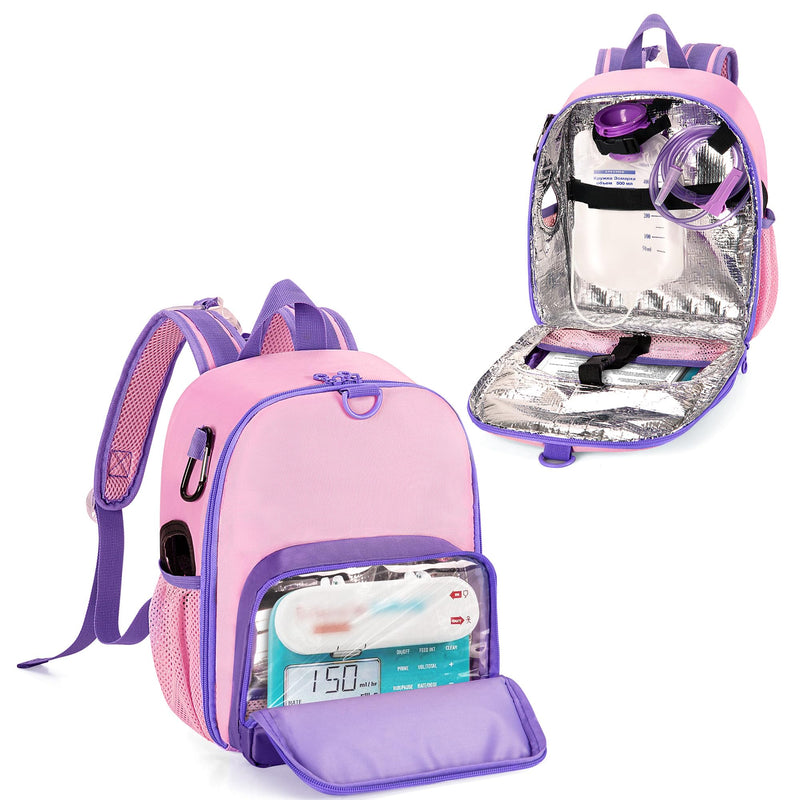 CURMIO Feeding Pump Backpack Compatible with Kangaroo Joey and Compatible with EnteraLite Infinity, Enteral Feeding Tube Bag Backpack for 500ml Feeding Bag, G Tube, J Tube or GJ Tube, Pink, Bag Only
