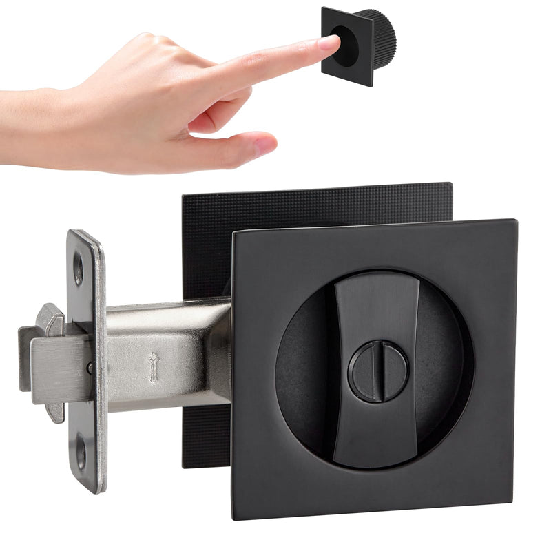 Matte Black Pocket Door Hardware with Privacy Lock & Latch - Contemporary Style for Square Pocket Doors(1 Pack) 1 Pack Matte Black