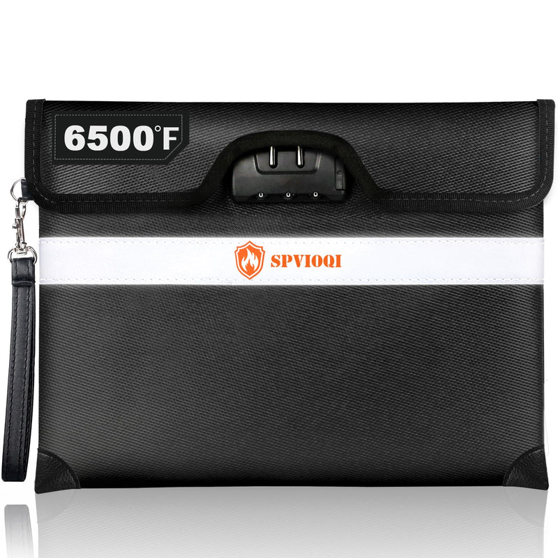 6500°F Upgraded Fireproof Document Bag with Lock, Fire proof Money Bag for Cash w. Zipper/Reflective Strip, 10 Layers of Heat Insulated Materials, Water Resistant Fireproof Bag for Documents, Fire Bag Black Large