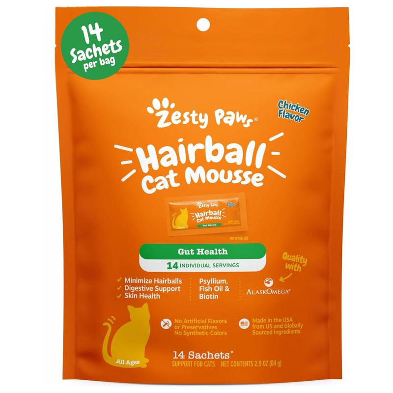 Zesty Paws Hairball Cat Mousse - Cat Treats Lickable Cat Treats Squeeze Up - Cat Squeeze Treats Furball Control - Cat Puree Tube Treats for Cat Digestive Support - Skin & Gut Health - Chicken 14ct - PawsPlanet Australia