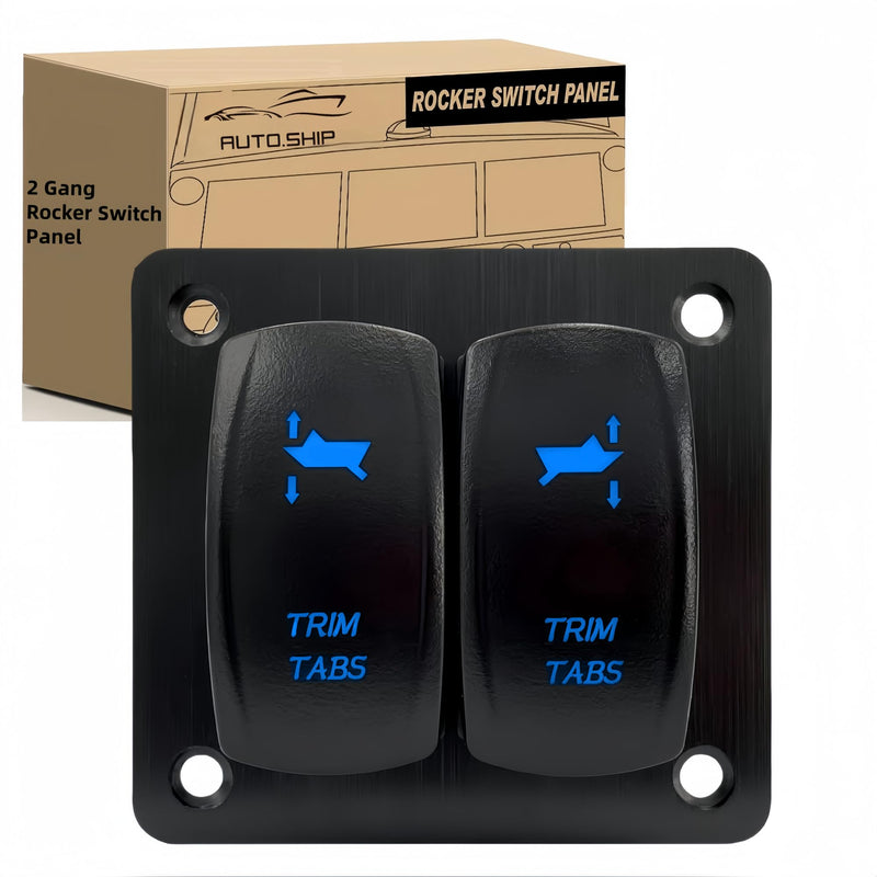 Trim Tabs Rocker Switch Panel 12V/20A 24V/10A 7 Pin DPDT 3 Position (ON)-Off-(ON) Boat Waterproof Trim Switch, 2 Gang Momentary/Latching Toggle Switch Panel for Marine Console (Momentary, Blue)