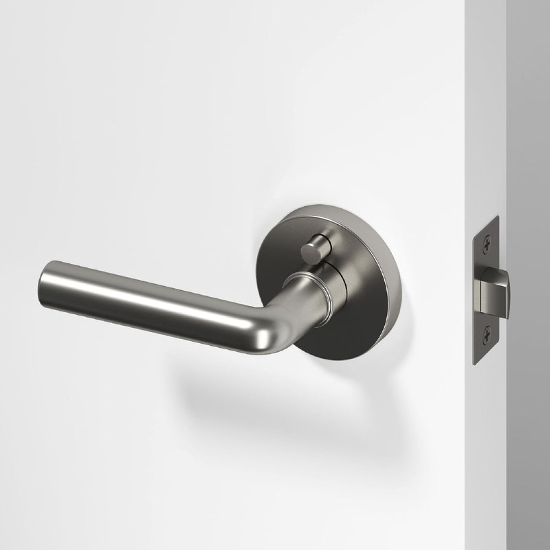 Okun Arc 1-Pack Brushed Nickel Privacy Door Levers – Push Button Lock, Reversible, Sleek Concealed-Mount Design for Bedroom & Bathroom 1 Pack