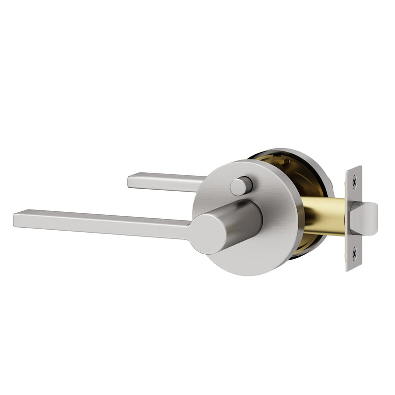 Okun Muse 1-Pack Brushed Nickel Privacy Door Levers – Push Button Lock, Reversible, Sleek Concealed-Mount Design for Bedroom & Bathroom 1 Pack