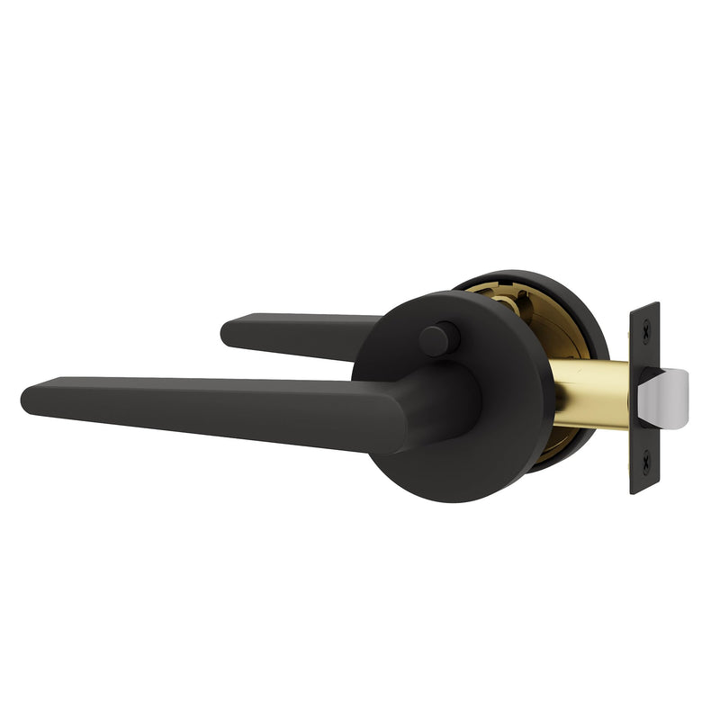 Okun Halo 1-Pack Matte Black Privacy Door Levers – Push Button Lock, Reversible, Sleek Concealed-Mount Design for Bedroom & Bathroom 1 Pack