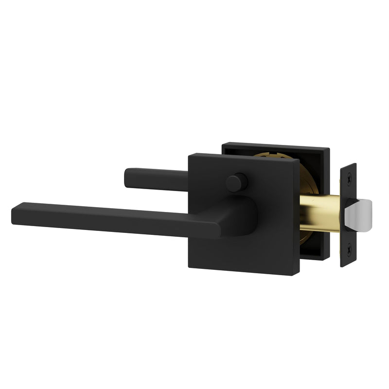Okun Quadra 1-Pack Matte Black Privacy Door Levers – Push Button Lock, Reversible, Sleek Concealed-Mount Design for Bedroom & Bathroom 1 Pack