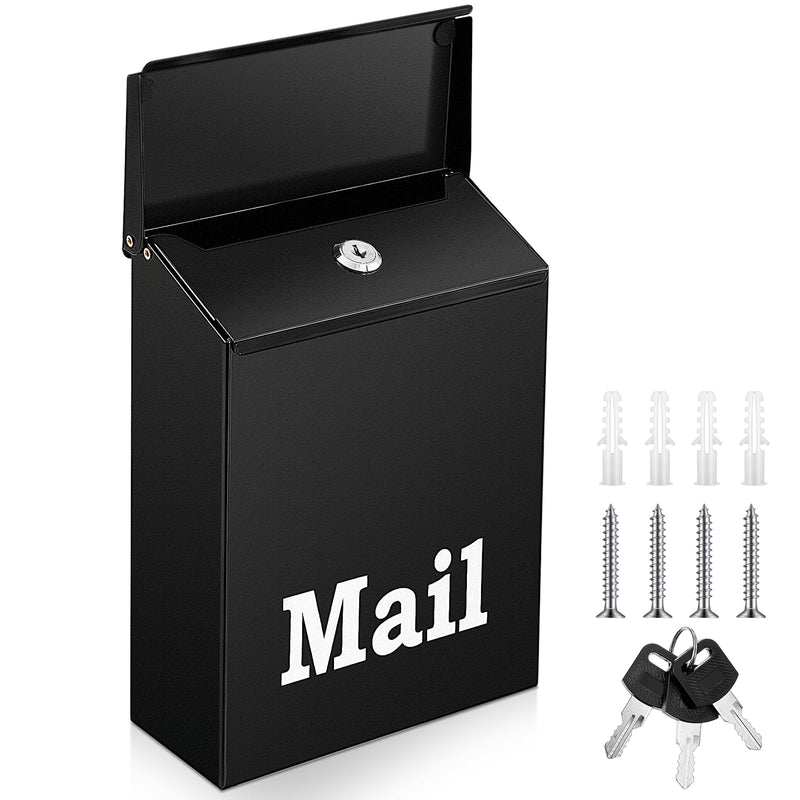 10 x 7 x 3 Inch Mailboxes for Outside Wall Mount Mailbox Black Classic Galvanized Steel Mailbox Rust-Proof Mailbox with Lock Porch Mailbox Safe Key Drop Box Cash Box for Home Office