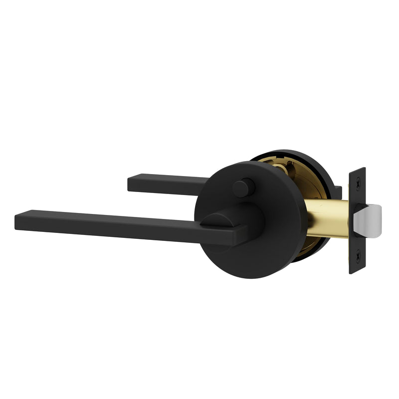 Okun Valli 1-Pack Matte Black Privacy Door Levers – Push Button Lock, Reversible, Sleek Concealed-Mount Design for Bedroom & Bathroom 1 Pack