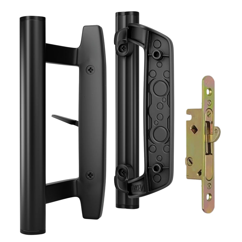 Sliding Glass Door Handle Replacement Kit, 3‑15/16" Screw Spacing, All- Aluminum, Mortise Style, Reversible, Non-Keyed, Fits 1‑3/8"–1‑3/4" Doors. (Non Keyed, Black)