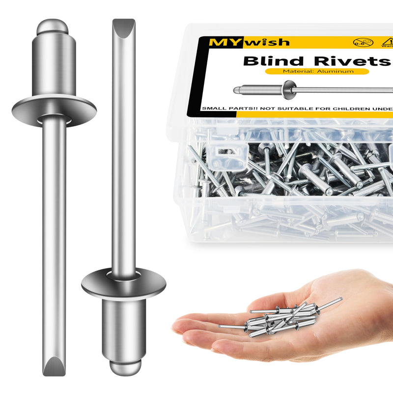 (300Pcs) 3/16" x 1/4" Blind Pop Rivets 3/16 Aluminum Grip and Steel Mandrel Blind Rivets, Open End 3/16 Rivets for Metal 3/16" x 1/4"
