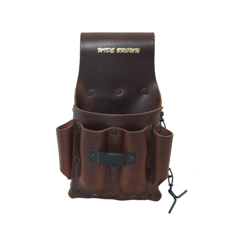 Wide Brown Heavy Duty PU Leather Tool Pouch; 5 Pocket Electrician Tool Pouch with Anti Rust Tape Holder; Fade Resistant; Durable Compartments;Anti Rust Washer Rivets