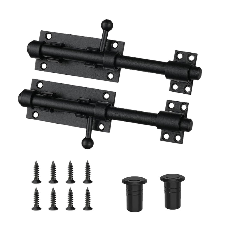 8inch Barrel Bolt Latch, Black Slide Bolt gate Latch,Stainless Steel Slide Bolt Heavy Duty shed Door Latch gate for Fence/Barn/Bedroom/Patio(2pack) 8 inches
