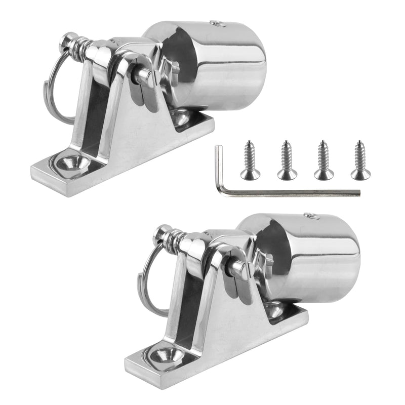 Bimini Top Hardware, Deck Hinge with Quick Release Pin & Eye End Cap, 316 Stainless Steel, Fits 7/8" OD Round Tubing (Set of 2 Pairs) 7/8 Inch