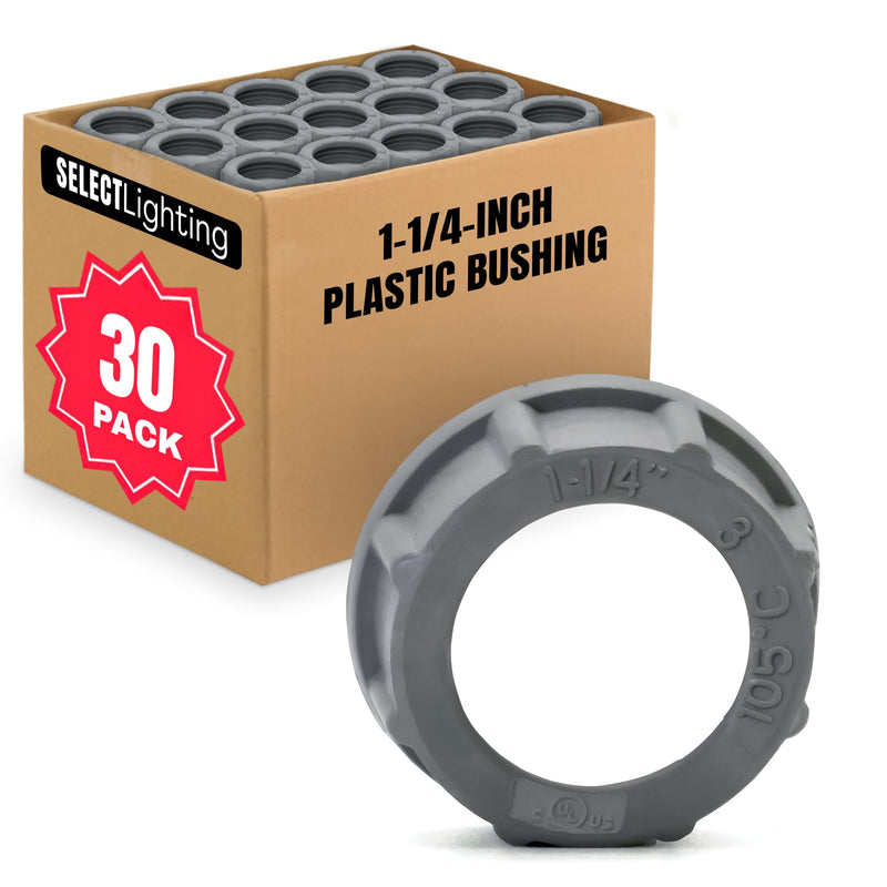 SELECT 30 Pack Insulated Plastic Bushing, 1-1/4 Inch Rigid PVC Electrical Bushing for Superior Grounding Performance, Fire Retardant Threaded Conduit Fittings