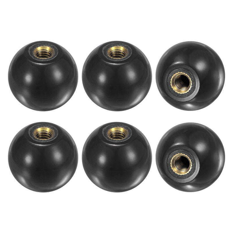 6-Pack Threaded Ball Knobs, M6 Female Thread 25mm Dia. Thermoset Ball Knob for Lathe/Machine/Lawn Mowers, Round Phenolic Brass Insert Lever Handle [Black] M6x25mm Black