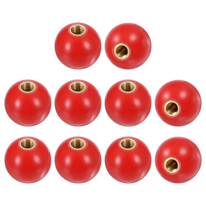 10-Pack Threaded Ball Knobs, M10 Female Thread 35mm Dia. Thermoset Ball Knob for Lathe/Machine/Lawn Mowers, Round Phenolic Brass Insert Lever Handle [Red] M10x35mm