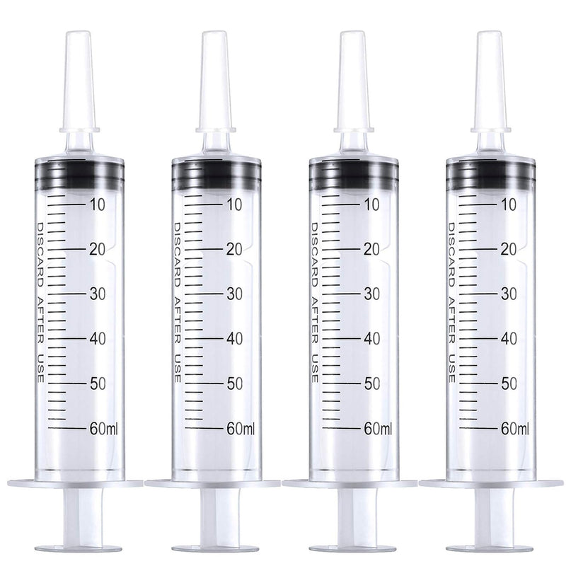60 ml Syringe Without Needle, Syringe for Liquid with Cap, Oral, Scientific Labs, Measurement, Pack of 4 60ml
