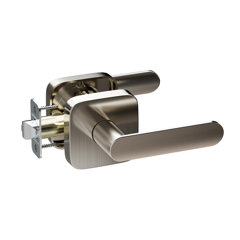 ULTRALOQ Passage Lever Door Handle, Reversible Handle No Lock for Interior or Exterior Door, Closet, Hallway, Adjustable Latch Backset, IP65 Waterproof, Satin Nickel, Zinc Alloy