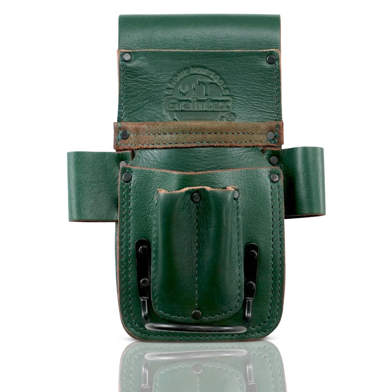 Graintex Ambassador Series 5 Pocket Multi Tool Holder, Top Grain Leather, Small Leather Pouch, Hammer Holder, Multipurpose Tool Belts for Men and Women, Ideal for Carpenters, Framers, Contractors Emerald Green