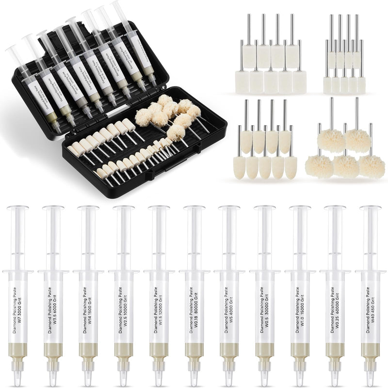 47 Pcs Diamond Paste Polishing Compound Kit, 36 Grinding Buffing Bits and 11 Oil Based Lapping Compound 450-Ultra Fine 80000 Grit with Box for Metal Coin Stone Jewelry Ring Polishing