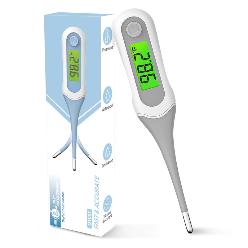 8 Seconds Digital Oral Thermometer for Adults and Kids, Accurate & Safe Baby Thermometer with Fever Alarm, 3 Backlits Display, Flexible Tip, Medical Basal Thermometer for Rectal, Underarm Grey