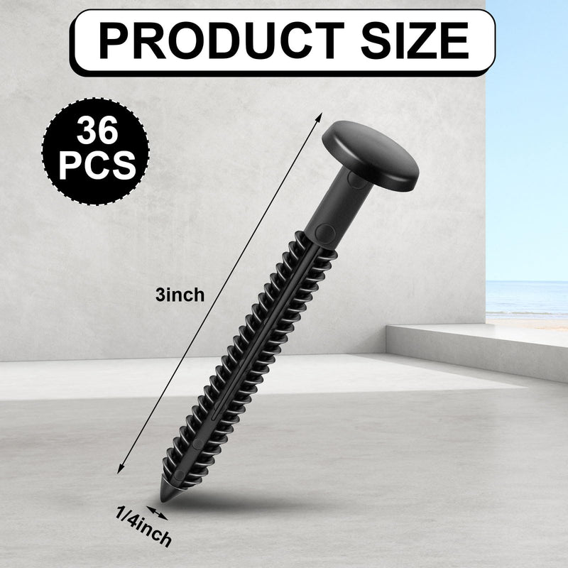 Blulu 36 Pcs 3 Inch Vinyl Shutter Fastener Window Shutters Panel Peg Lok Pin Pegs Screws Shutter Spikes Anchor, Black